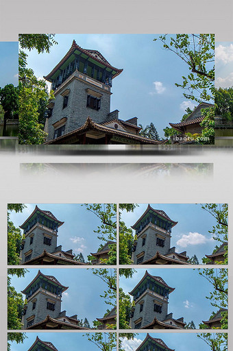 广东可园古典小楼一角日景延时图片