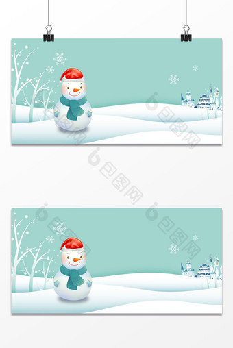 蓝色卡通冬天雪地雪人小雪背景图片