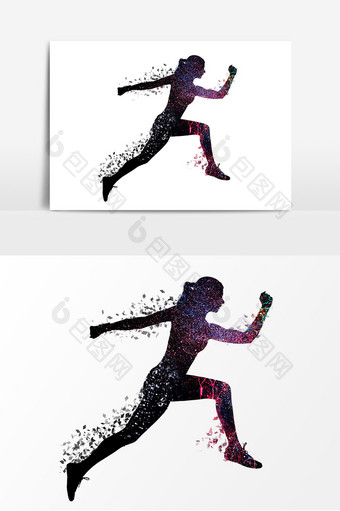 彩色梦幻奔跑跑步人物形象运动剪影2图片