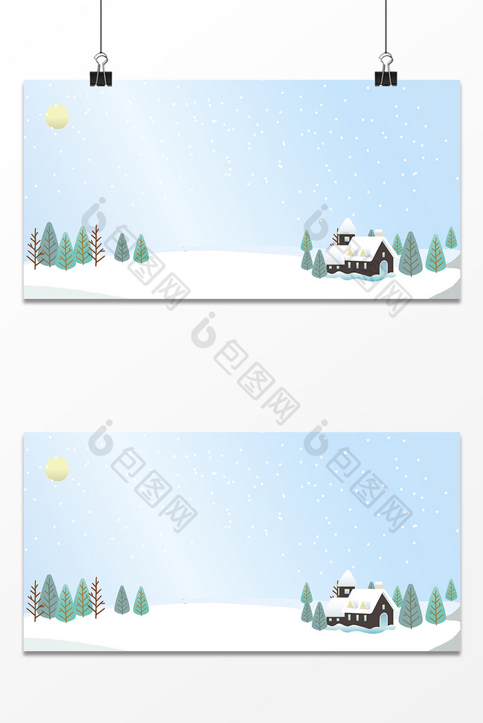 白色浪漫雪景木屋背景设计