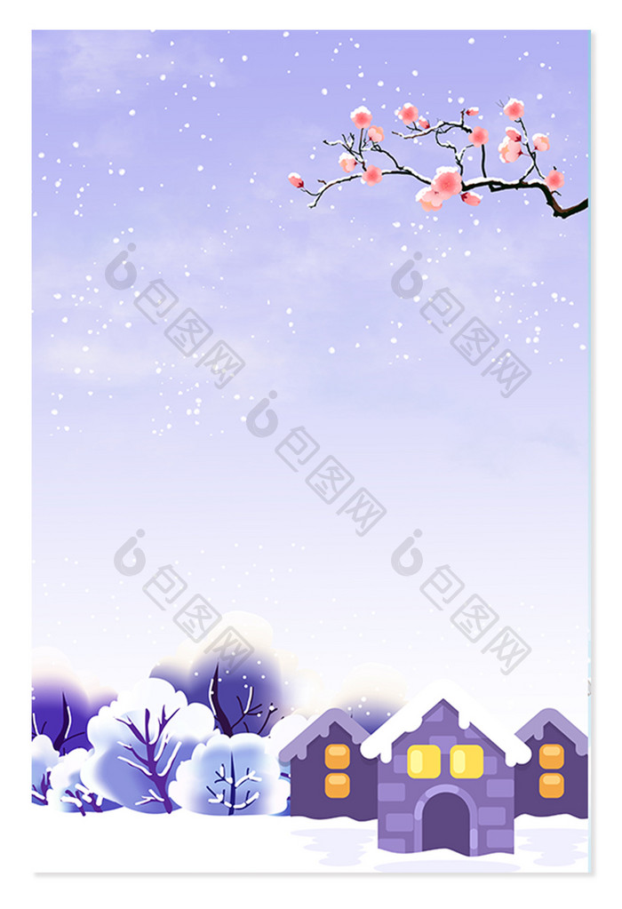紫色手绘浪漫雪夜背景
