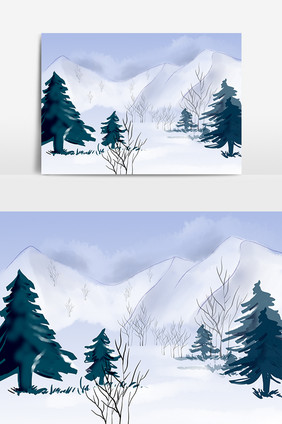 冬季树木雪景插画