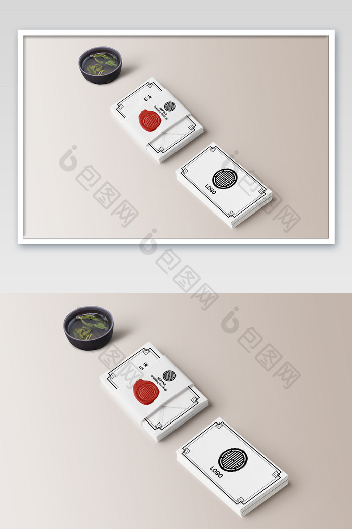 暖色调中国风信函印章印泥办公用品名片样机