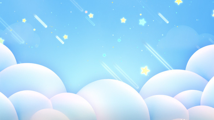 卡通3D云层五角星流星雨背景视频素材