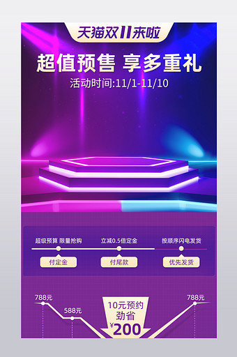 紫色大气天猫双11狂欢节数码家电关联销售图片