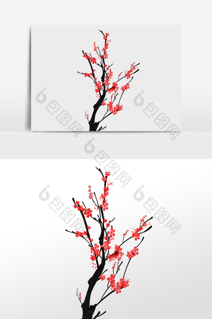 红色梅花树枝插画