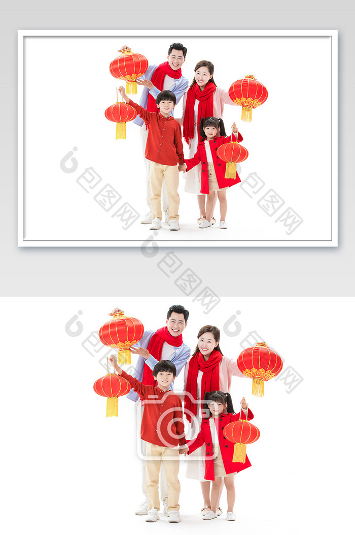 春节新年一家人拿着灯笼拜年祝福问候