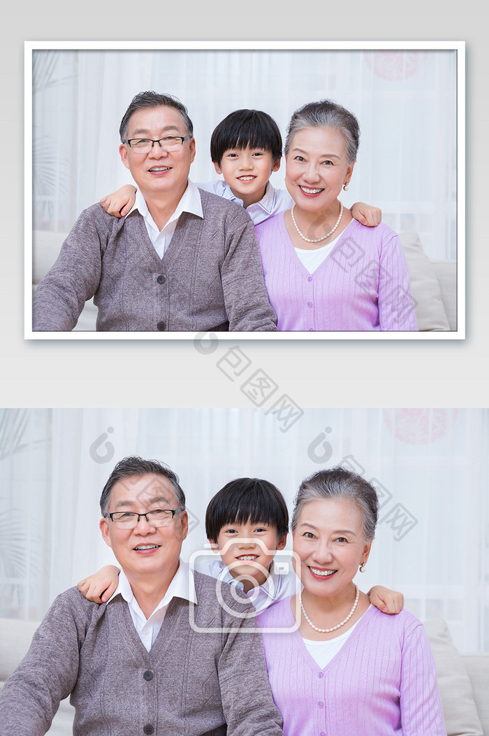 春节家庭孙子和爷爷奶奶合影