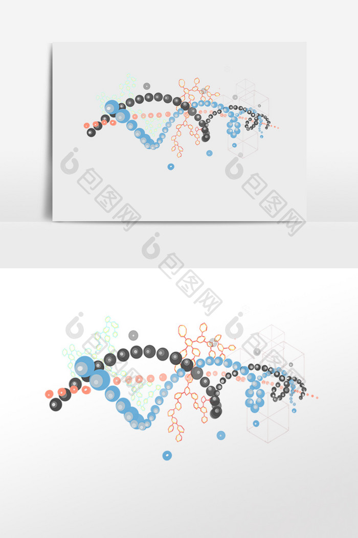 手绘生物分子原子DNA链