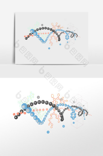 手绘生物分子原子DNA链图片