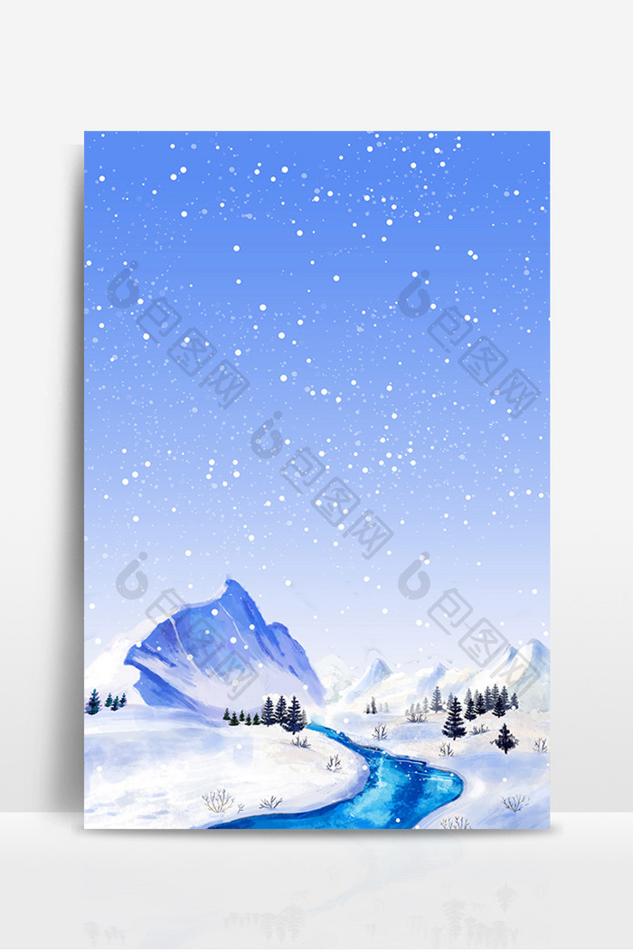 冬季雪山下雪雪花背景