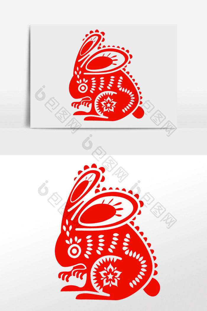 红色剪纸生肖兔插画