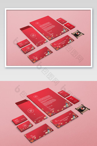 红色中国风禅意传统企业信封企业VI样机图片