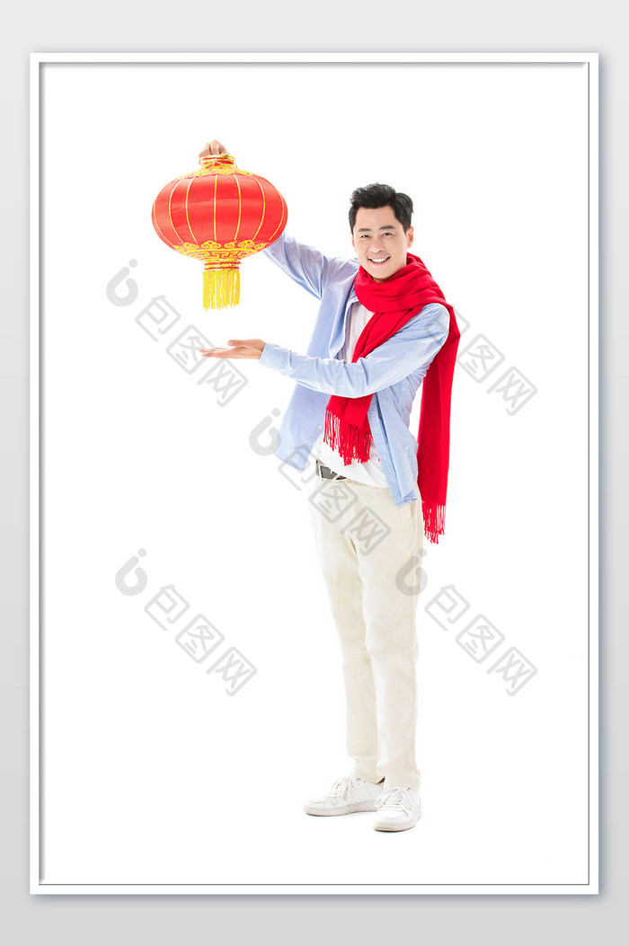 春节新年男性提着灯笼拜年祝福问候