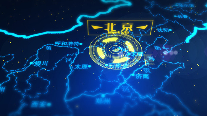 科技地图中国板块粒子线条区域介绍AE模板