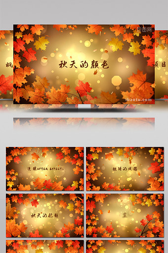 枫叶中秋天主题的文字标题开场展示AE模板图片