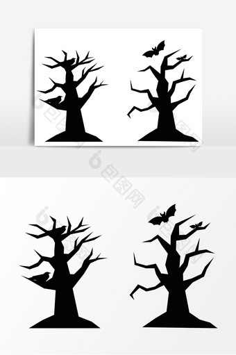 黑色万圣节树木元素图片