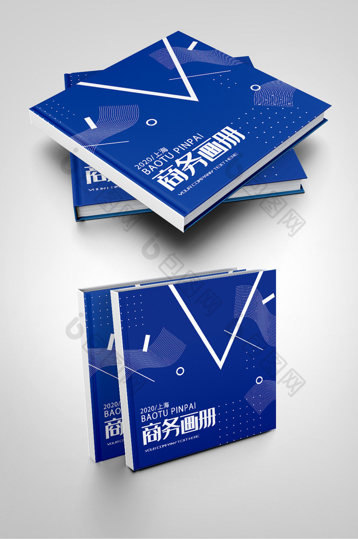 蓝色几何商务科技线条画册封面