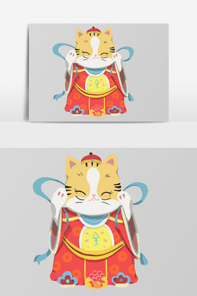 中国风卡通招财猫财神形象元素
