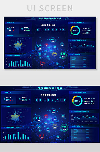 蓝色科技电商零售可视化数字分析界面图片