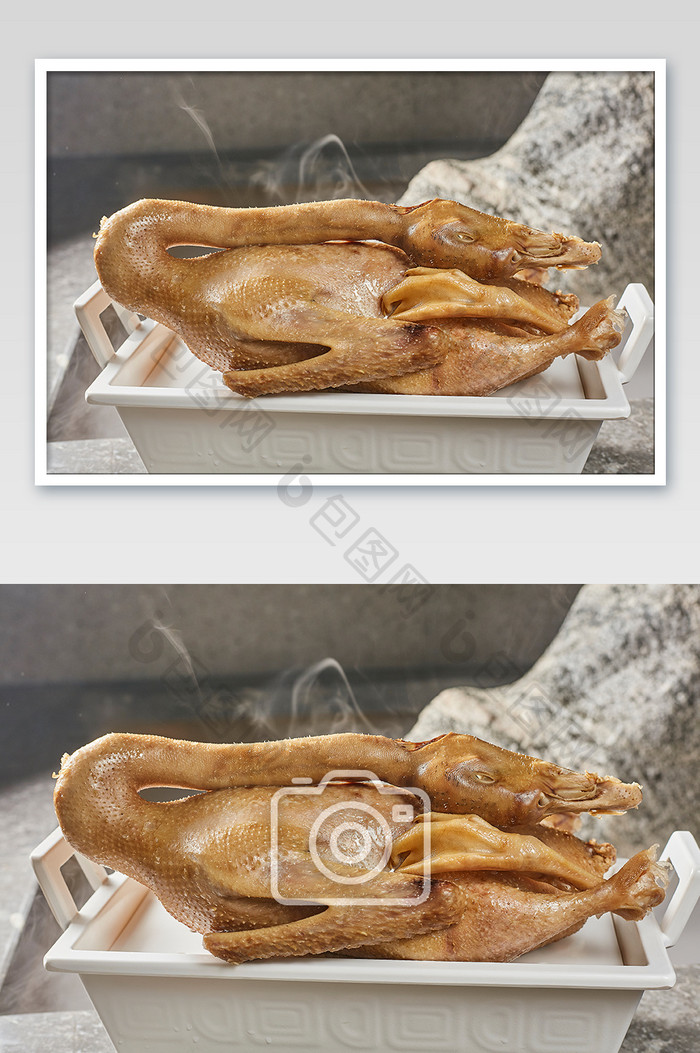金黄卤鹅鹅肉涮菜火锅美食摄影图片