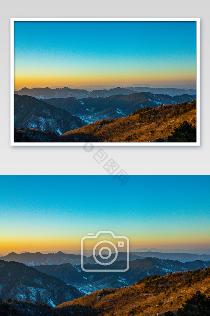 山顶雪景黄昏太阳下山摄影图图片
