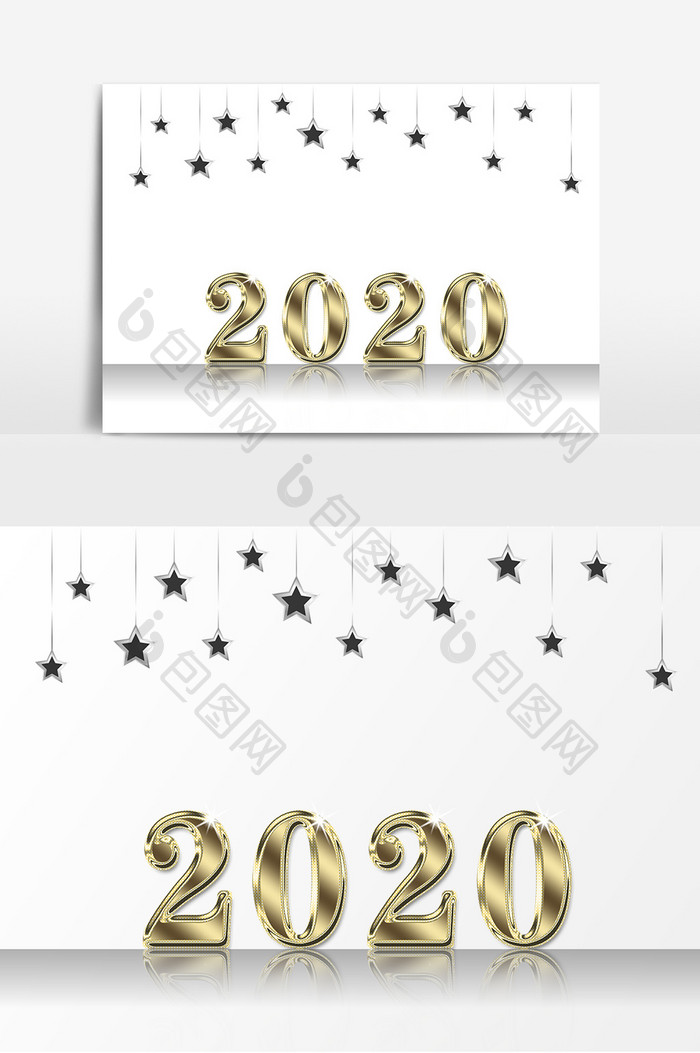 金色数字2020元素设计