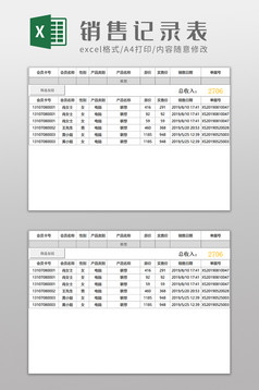 店鋪銷售總金額記錄月報表excel模板