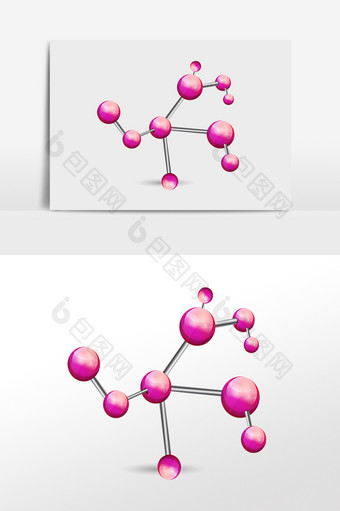 玫红色科技分子式插画图片