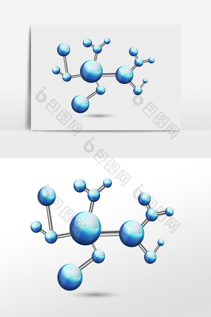 手绘蓝色科技分子插画