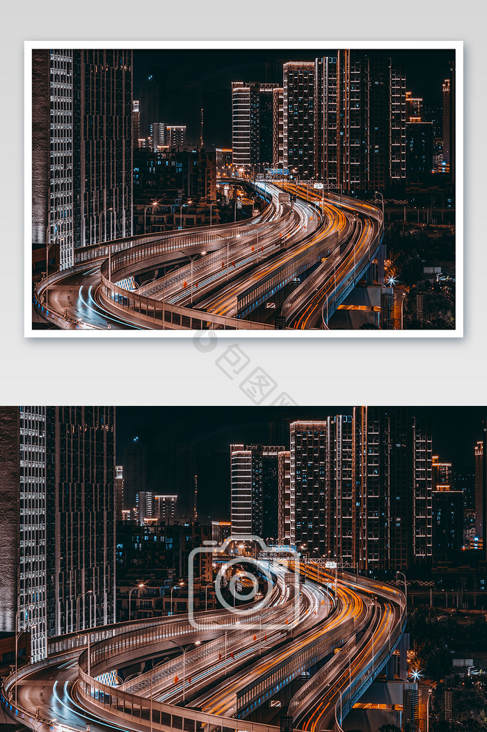 城市夜景高架桥车流摄影图片