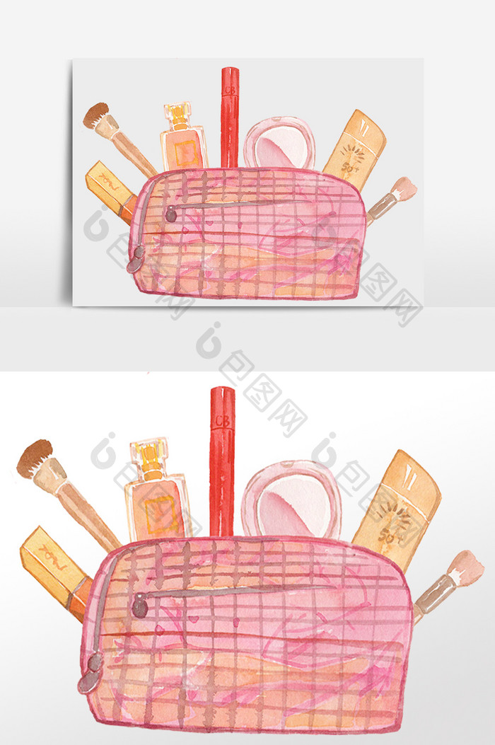 粉色水彩化妆品化妆包