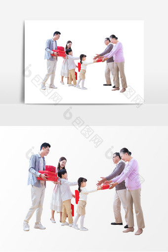 春节新年一家人给老人拜年祝福元素图片