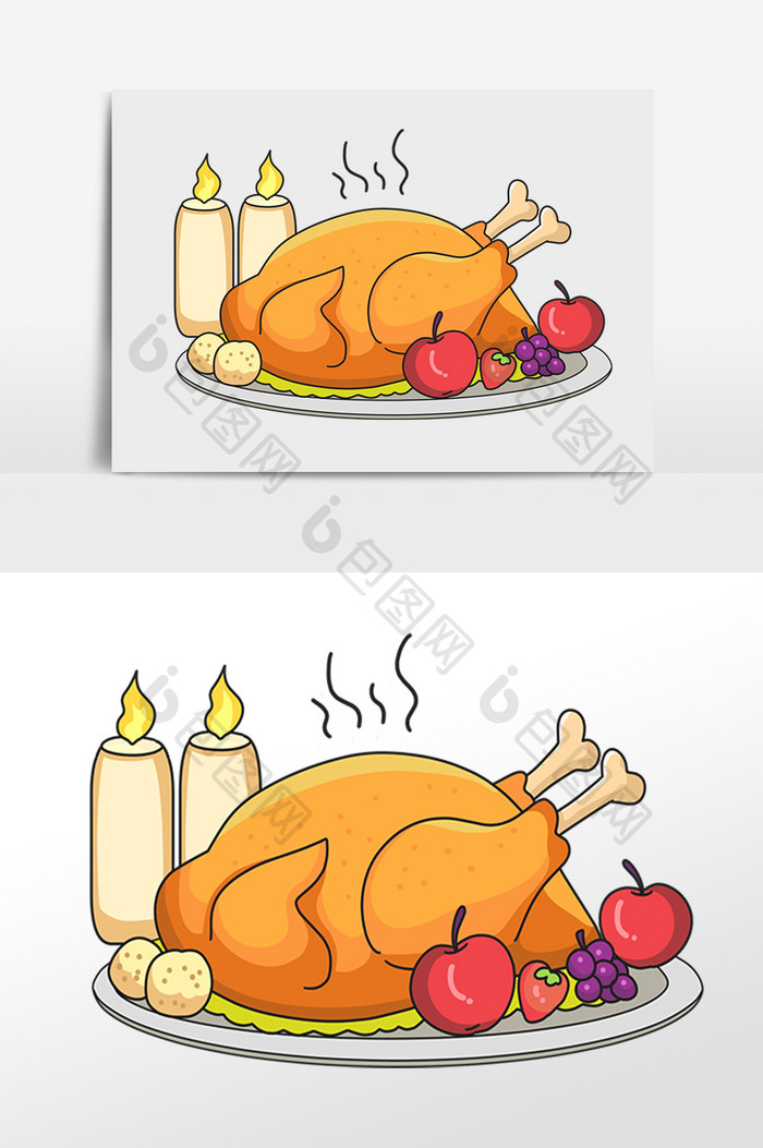 感恩节食物火鸡手绘插画