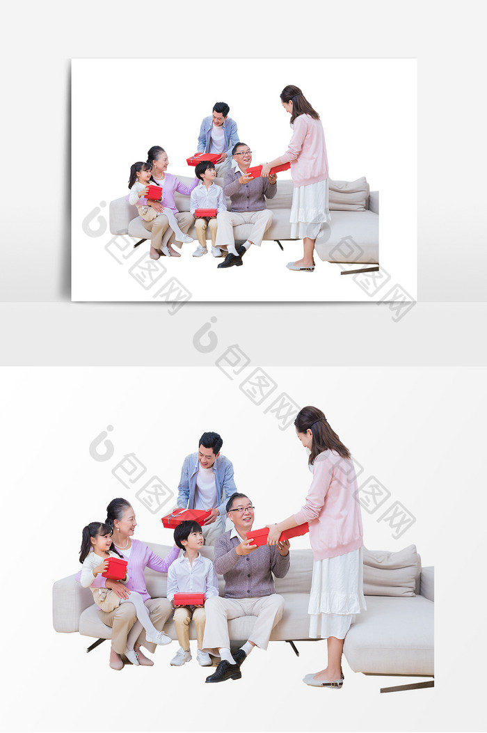 春节新年家庭成员互送礼物元素