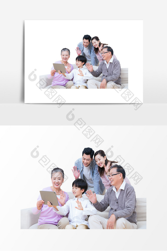 春节新年家庭对着ipad视频通话元素