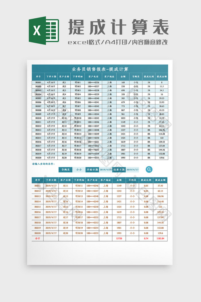 自动业务员销售提成计算Excel模板