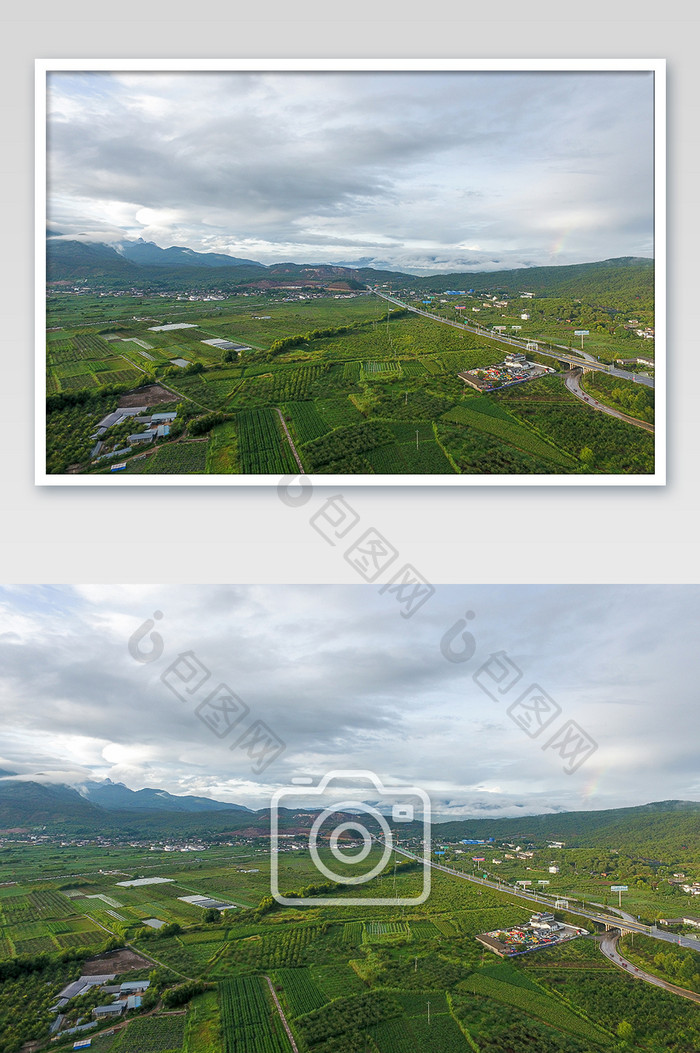 航拍雨后田园彩虹景色