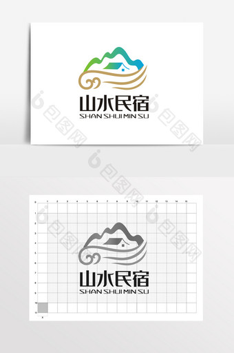 民宿山水缥缈LOGO标志VI图片