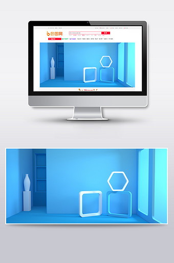 C4D电商场景蓝色简约海报鞋包雨伞模板图片