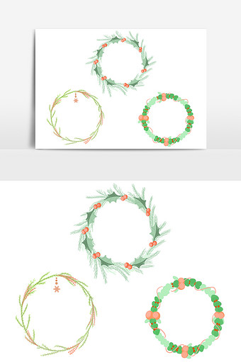 薄荷绿色手绘水彩可爱花环圣诞海报点缀元素