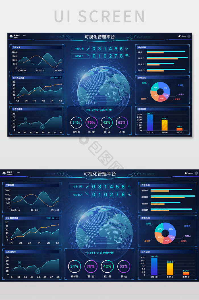 蓝色简约包图网可视化管理平台网页UI界面