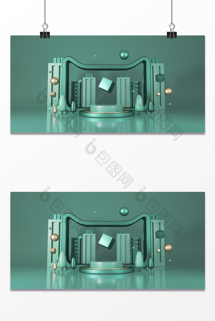 创意C4D简约薄荷绿电商促销背景
