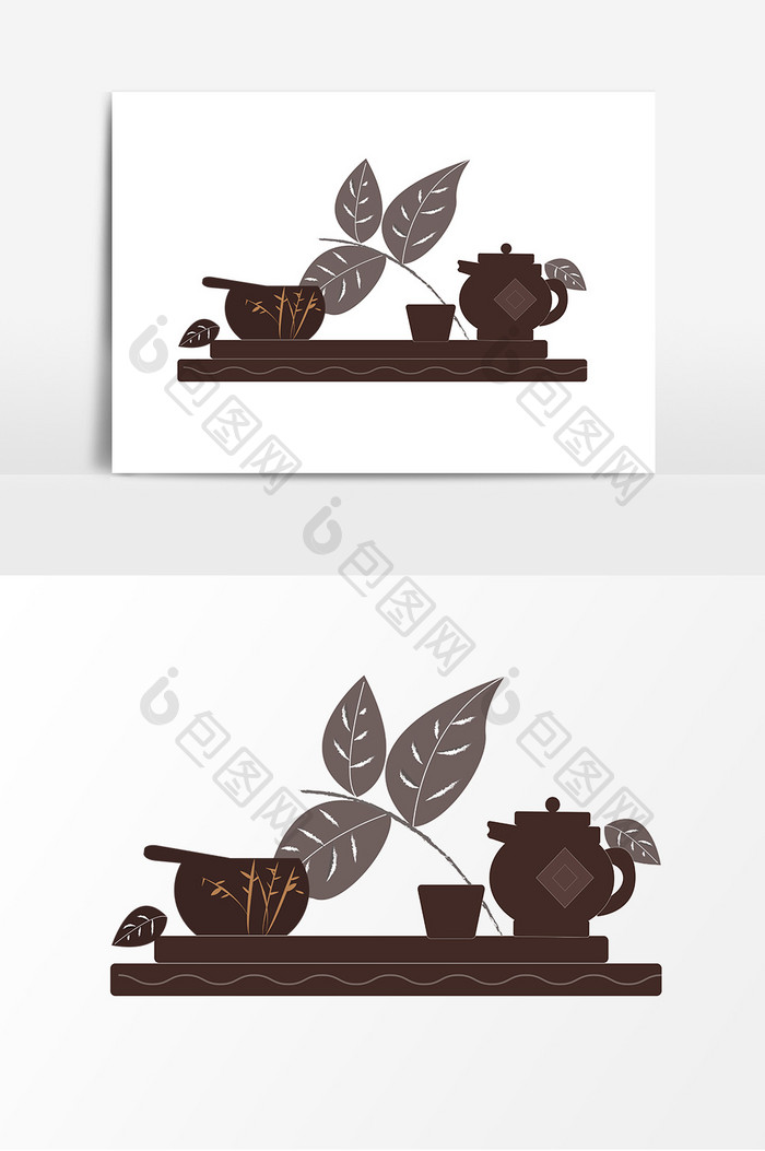 矢量茶叶中国风茶具传统文化剪影