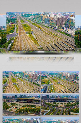 航拍南京南站高铁铁轨进站图片