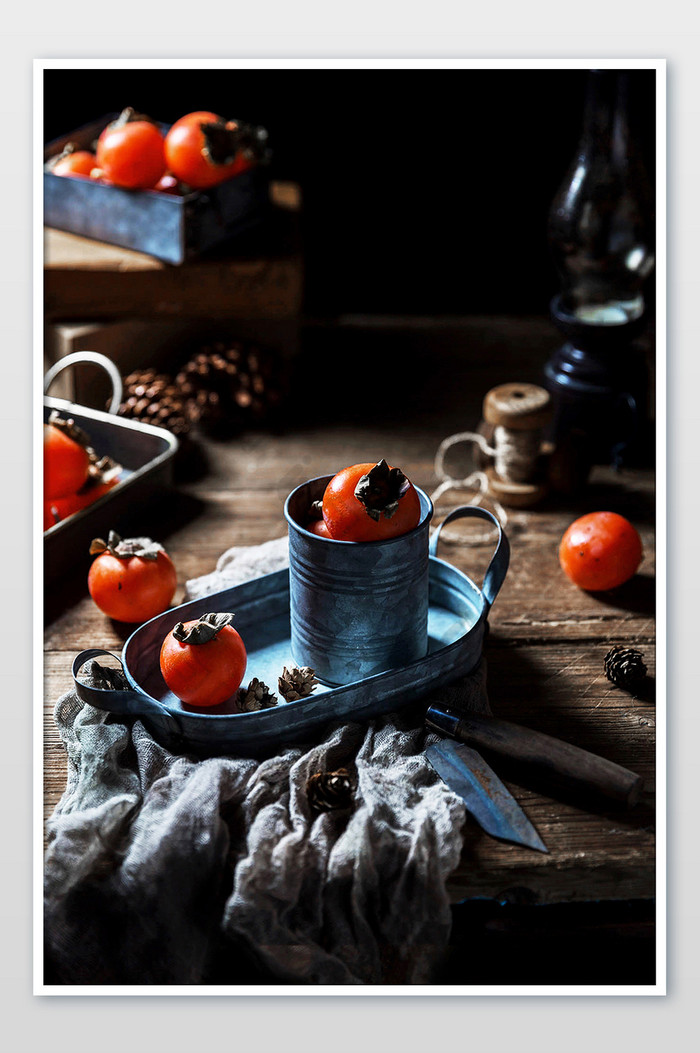 欧式暗调柿子美食摄影图片图片