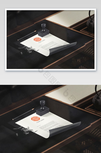 茶具桌特写办公用品logo展示vi样机图片