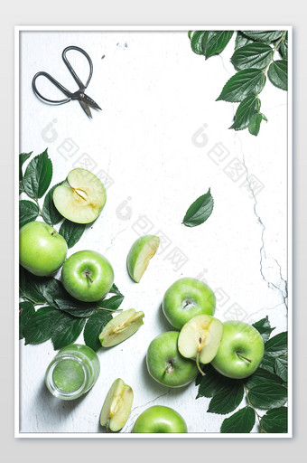 亮调新鲜青苹果水果海报美食摄影图片