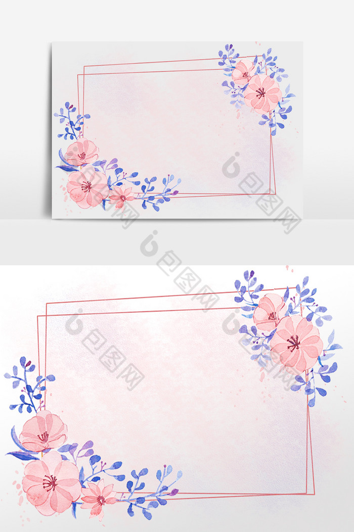 水彩粉红色花卉边框 Psd素材 包图网