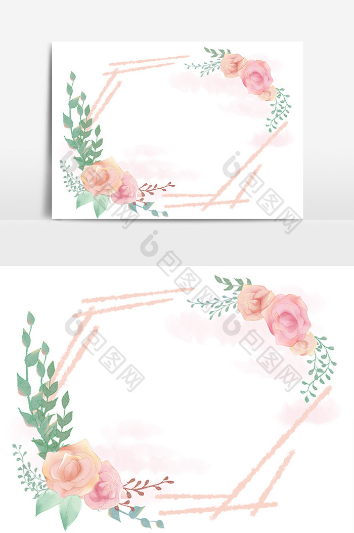 粉红色水彩花卉边框